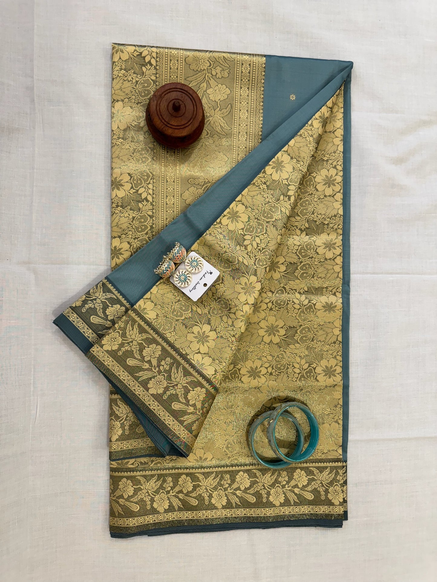 Banarasee Reshmi Buti Tissue Silk Saree - Slate Blue