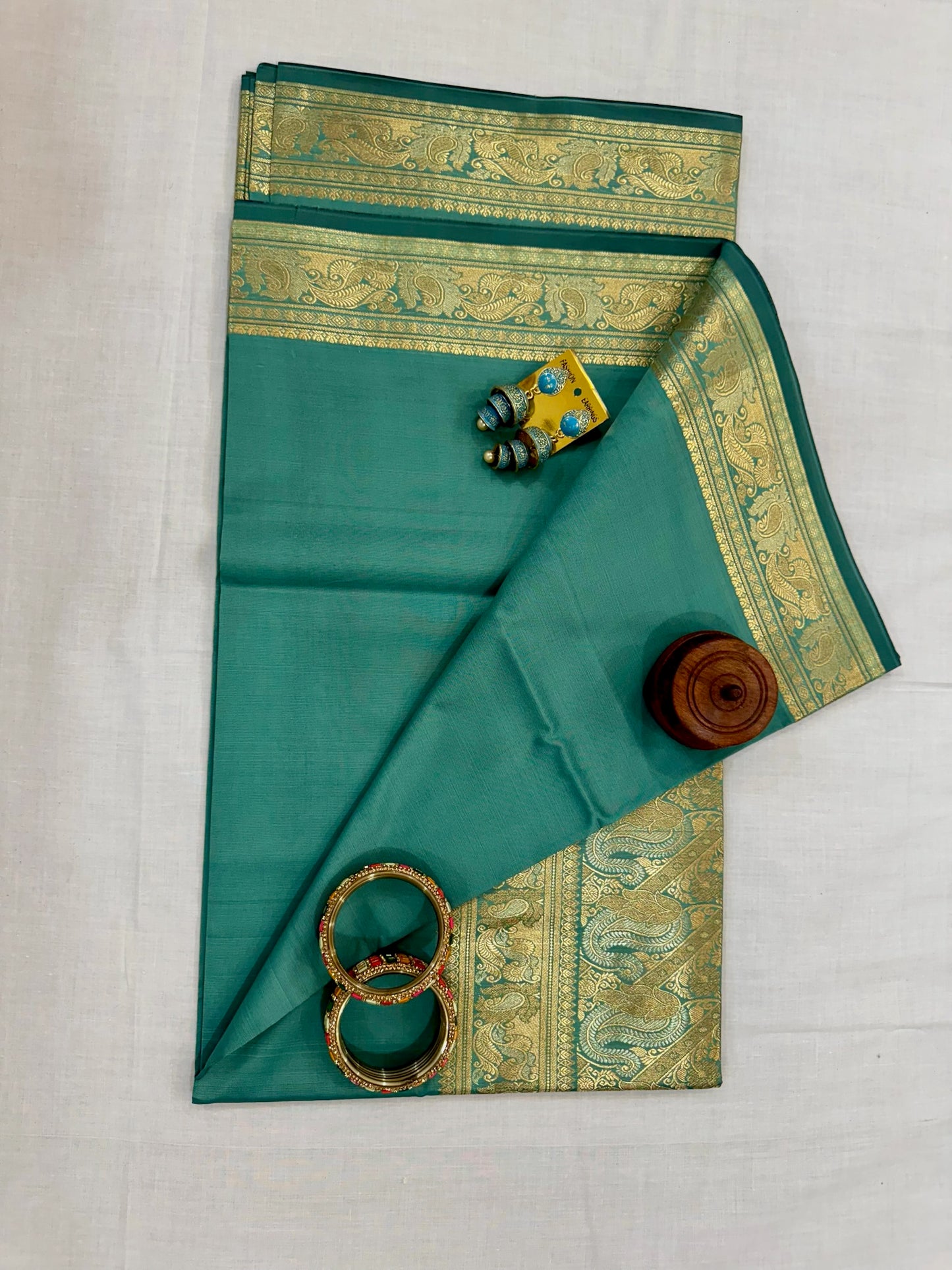 Banarasee Silk Saree - Teal Green & Gold