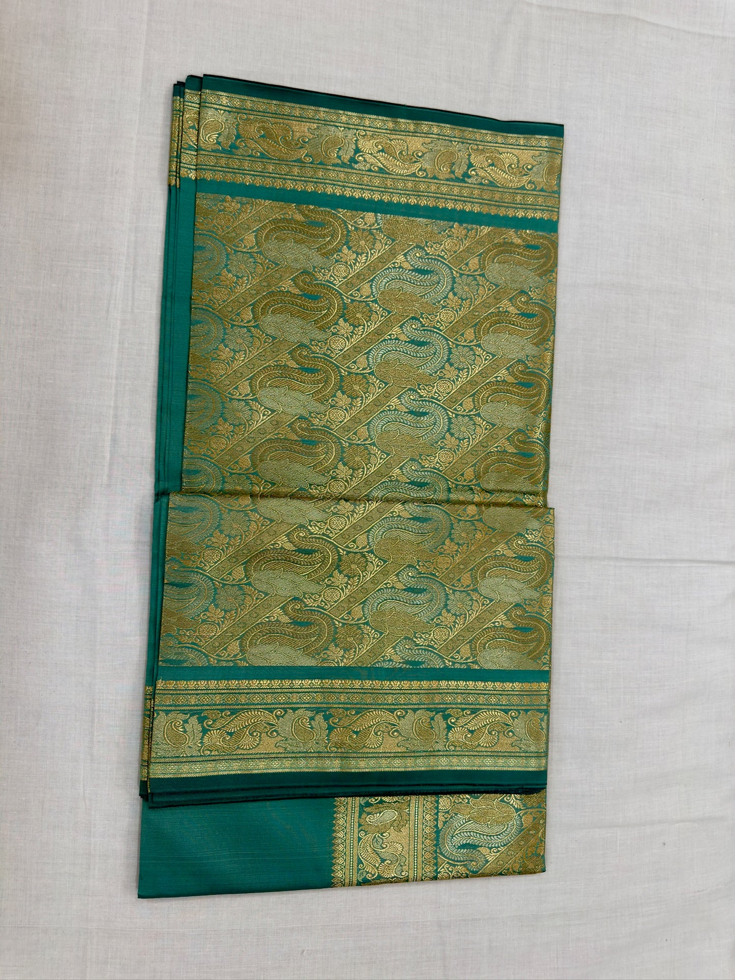 Banarasee Silk Saree - Teal Green & Gold