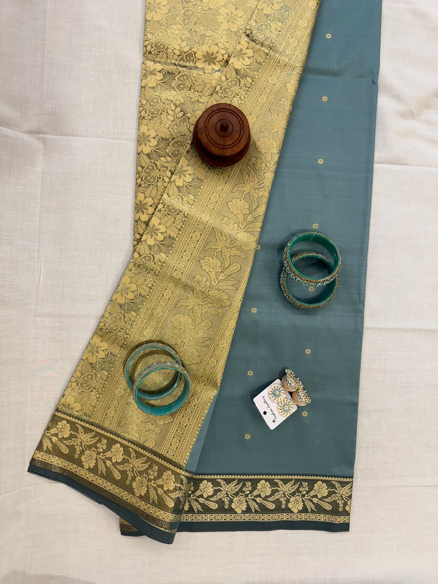 Banarasee Reshmi Buti Tissue Silk Saree - Slate Blue