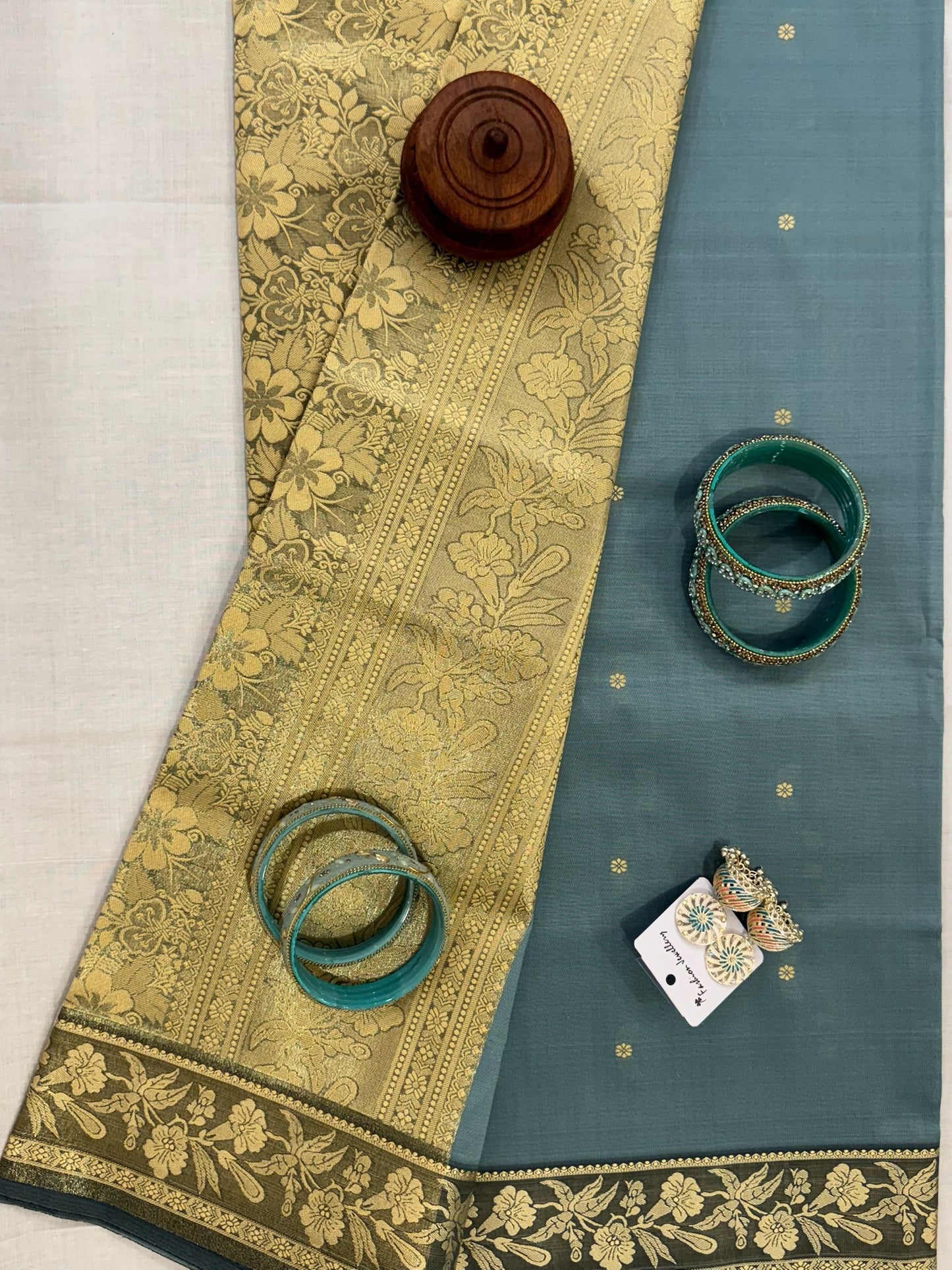 Banarasee Reshmi Buti Tissue Silk Saree - Slate Blue