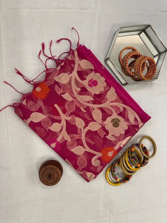Banarasee Kora Silk Saree - Pink
