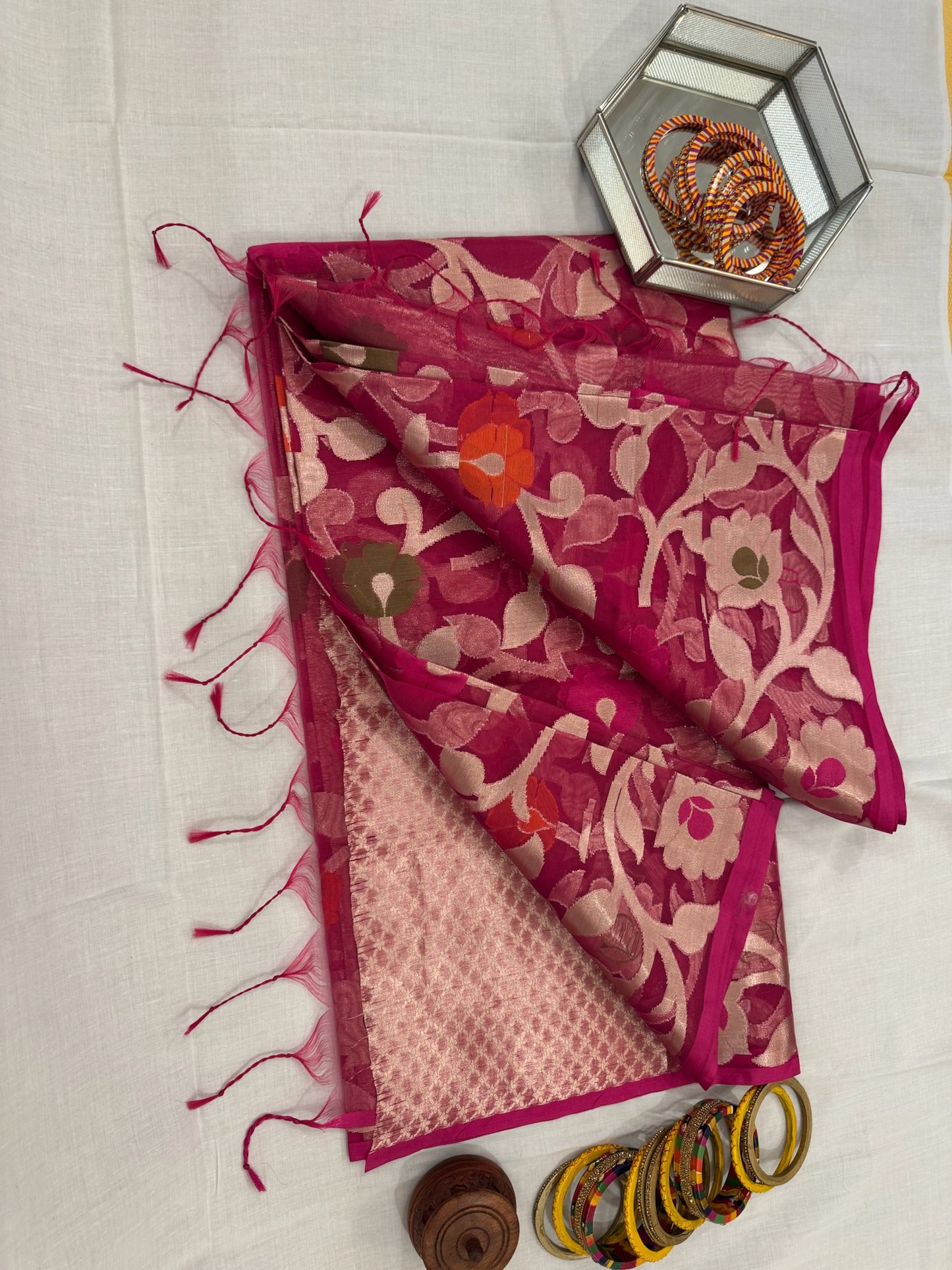 Banarasee Kora Silk Saree - Pink