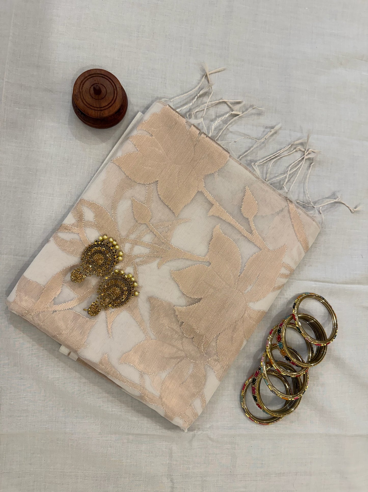 Banarasee Kora Silk Saree - White & Gold