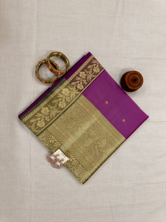 Banarasee Resham Buti Silk Saree - Deep Purple & Gold