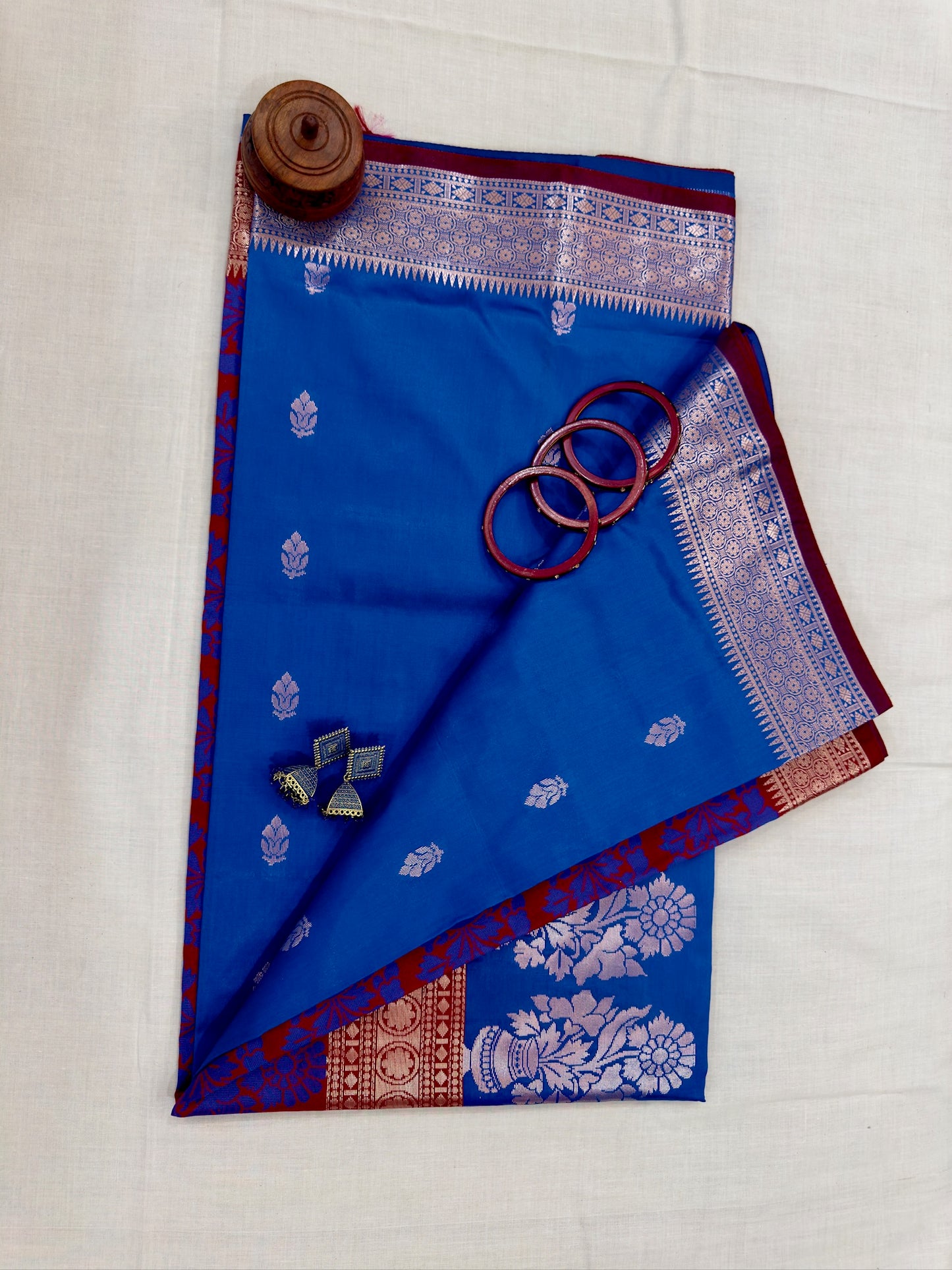Banarasee Achari Buti Silk Saree - Royal Blue & Maroon