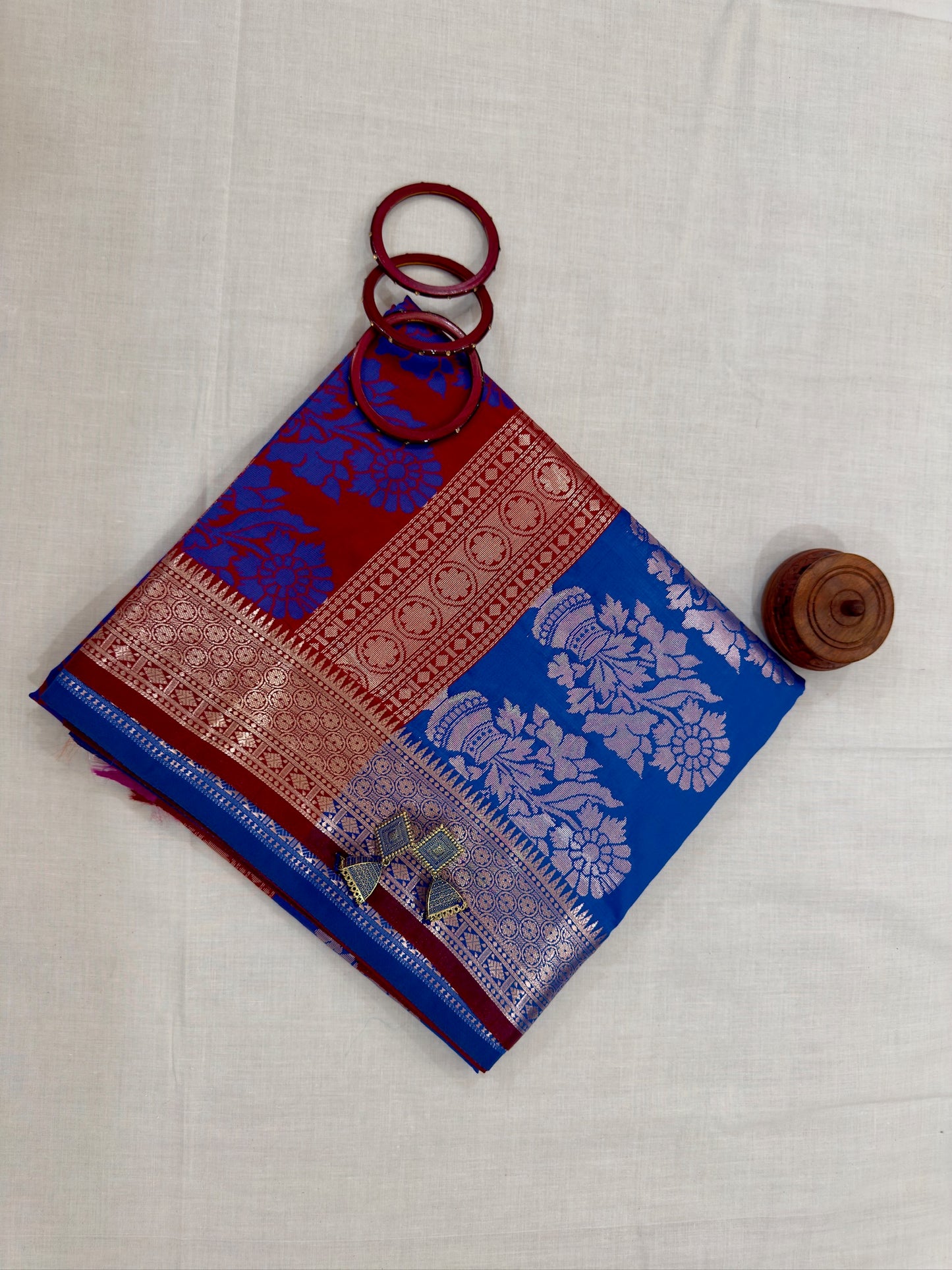 Banarasee Achari Buti Silk Saree - Royal Blue & Maroon