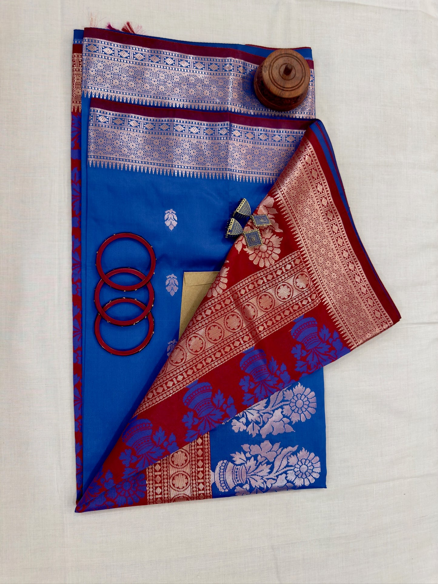 Banarasee Achari Buti Silk Saree - Royal Blue & Maroon