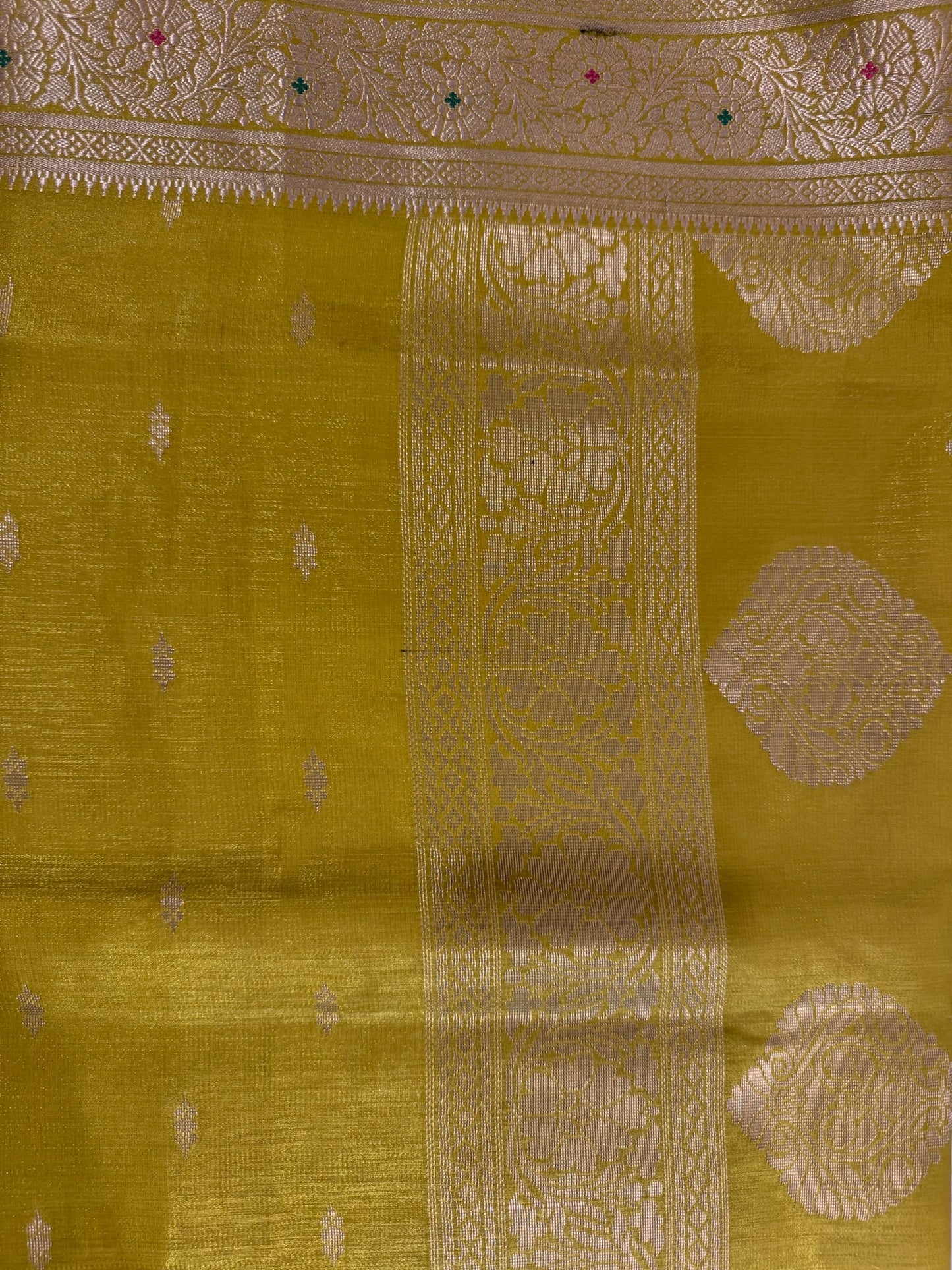 Banarasee Buti Silk Saree - Lemon Green