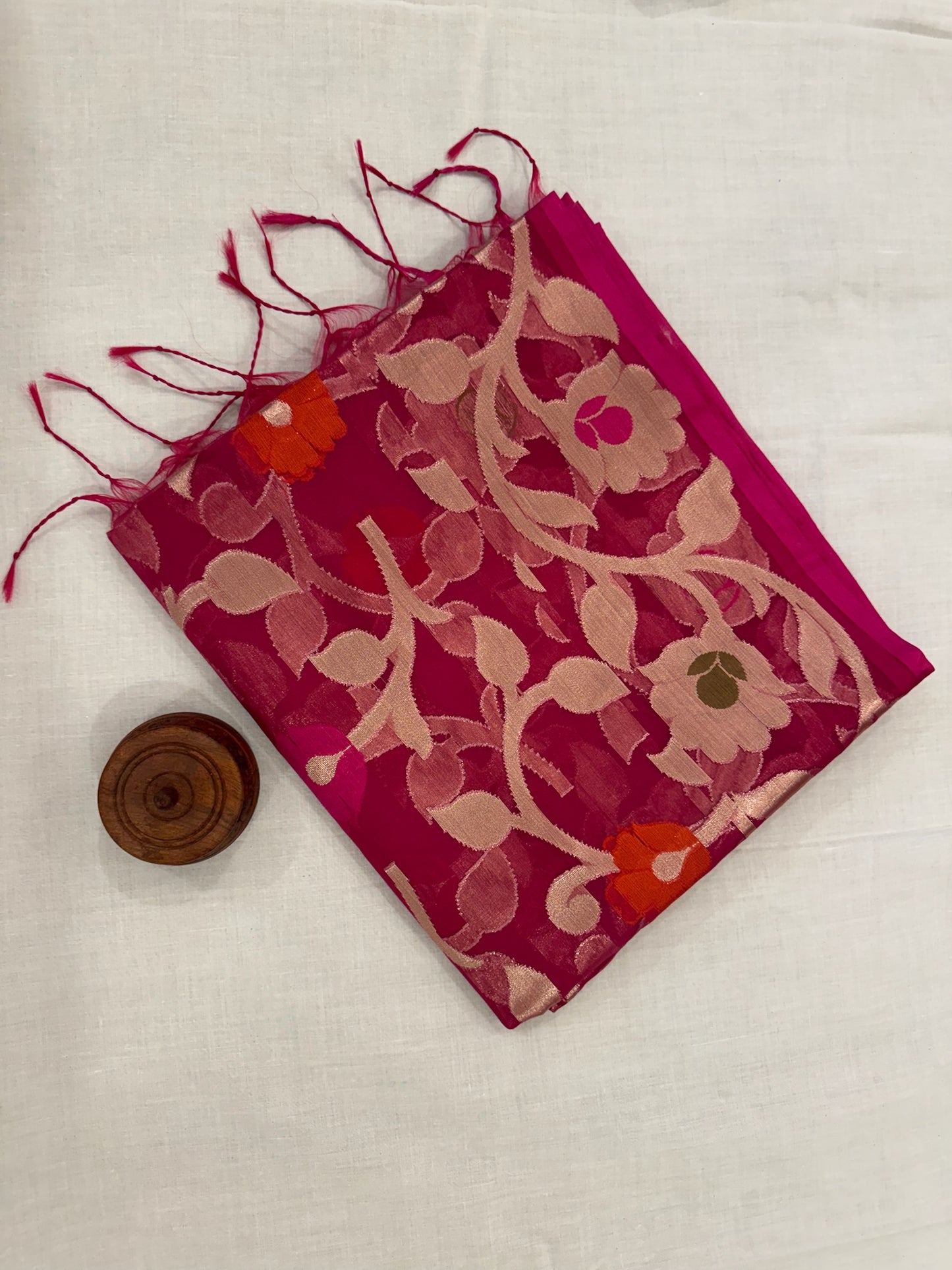 Banarasee Kora Silk Saree - Pink