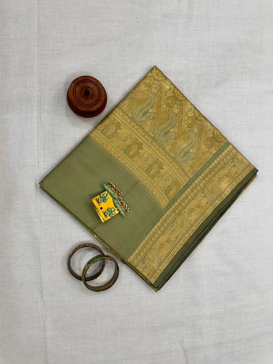 Banarasee Silk Saree - Olive Green & Gold