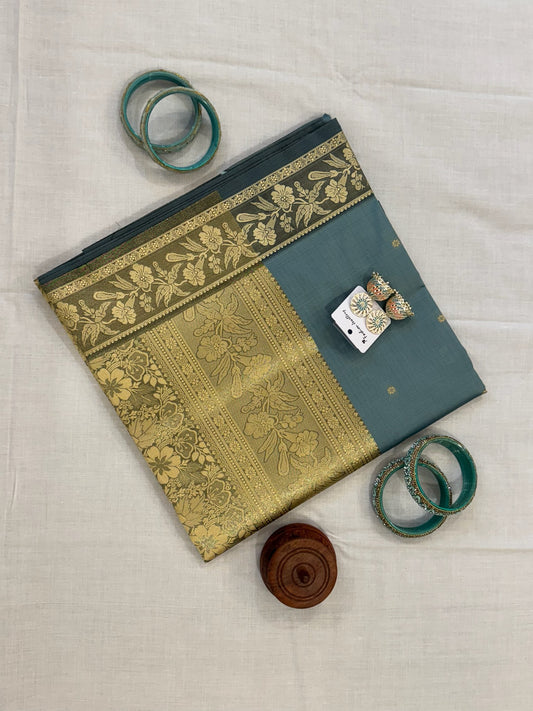 Banarasee Reshmi Buti Tissue Silk Saree - Slate Blue