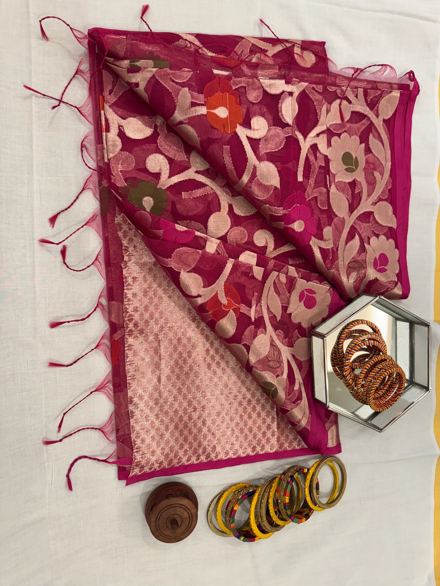 Banarasee Kora Silk Saree - Pink